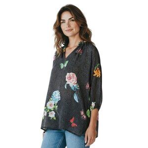 Johnny Was Blooming La Belle Silk Printed Top NWT - Size M